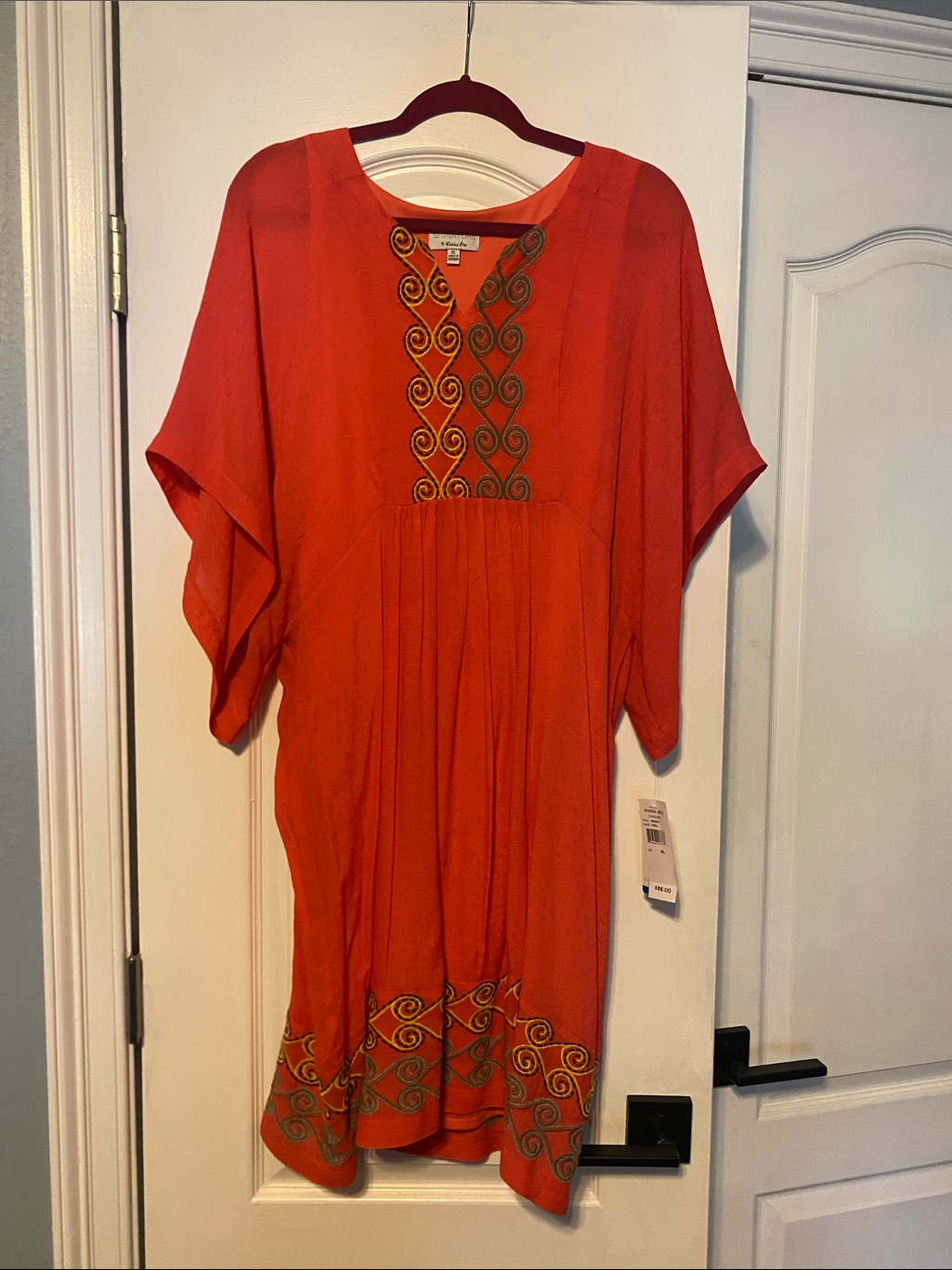 Signature By Robbie Bee Orange Embroidered Dress